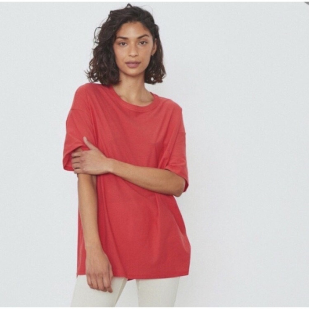 Lunya Cool Cotton Every Body Oversized Pocket Tee T-Shirt Red Sz L / XL